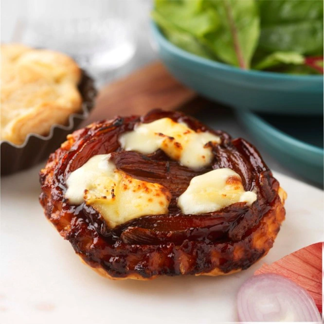 Mini shallot Tarte Tatin with Saint Angel cheese